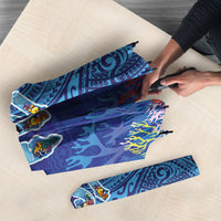 Fiji Day Umbrella Coral Reef with Tapa Motifs and Hibiscus Ocean Vibe
