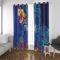 Fiji Day Window Curtain Coral Reef with Tapa Motifs and Hibiscus Ocean Vibe