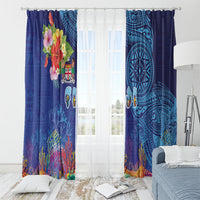 Fiji Day Window Curtain Coral Reef with Tapa Motifs and Hibiscus Ocean Vibe