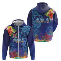 Fiji Day Zip Hoodie Coral Reef with Tapa Motifs and Hibiscus Ocean Vibe