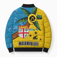 Malampa Fiji Day Bomber Puffer Jacket Tapa and Melanesian Patterns with Coat of Arms