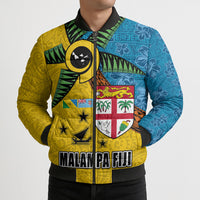 Malampa Fiji Day Bomber Puffer Jacket Tapa and Melanesian Patterns with Coat of Arms