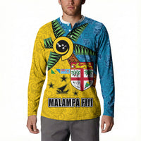 Malampa Fiji Day Button Sweatshirt Tapa and Melanesian Patterns with Coat of Arms