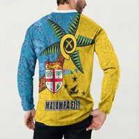 Malampa Fiji Day Button Sweatshirt Tapa and Melanesian Patterns with Coat of Arms