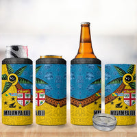 Malampa Fiji Day 4 in 1 Can Cooler Tumbler Tapa and Melanesian Patterns with Coat of Arms