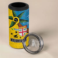 Malampa Fiji Day 4 in 1 Can Cooler Tumbler Tapa and Melanesian Patterns with Coat of Arms