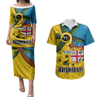 Malampa Fiji Day Couples Matching Puletasi and Hawaiian Shirt Tapa and Melanesian Patterns with Coat of Arms