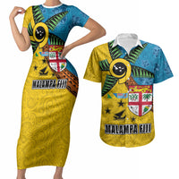 Malampa Fiji Day Couples Matching Short Sleeve Bodycon Dress and Hawaiian Shirt Tapa and Melanesian Patterns with Coat of Arms