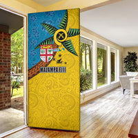 Malampa Fiji Day Door Cover Tapa and Melanesian Patterns with Coat of Arms