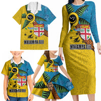Malampa Fiji Day Family Matching Long Sleeve Bodycon Dress and Hawaiian Shirt Tapa and Melanesian Patterns with Coat of Arms