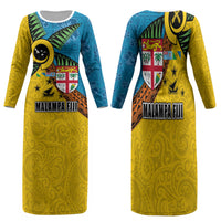 Malampa Fiji Day Family Matching Long Sleeve Bodycon Dress and Hawaiian Shirt Tapa and Melanesian Patterns with Coat of Arms