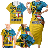 Malampa Fiji Day Family Matching Short Sleeve Bodycon Dress and Hawaiian Shirt Tapa and Melanesian Patterns with Coat of Arms