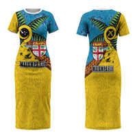 Malampa Fiji Day Family Matching Short Sleeve Bodycon Dress and Hawaiian Shirt Tapa and Melanesian Patterns with Coat of Arms