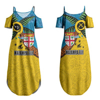 Malampa Fiji Day Family Matching Summer Maxi Dress and Hawaiian Shirt Tapa and Melanesian Patterns with Coat of Arms