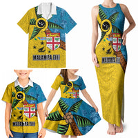 Malampa Fiji Day Family Matching Tank Maxi Dress and Hawaiian Shirt Tapa and Melanesian Patterns with Coat of Arms