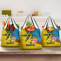 Malampa Fiji Day Grocery Bag Tapa and Melanesian Patterns with Coat of Arms