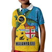 Malampa Fiji Day Kid Polo Shirt Tapa and Melanesian Patterns with Coat of Arms