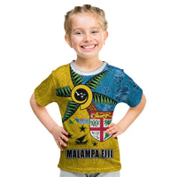 Malampa Fiji Day Kid T Shirt Tapa and Melanesian Patterns with Coat of Arms
