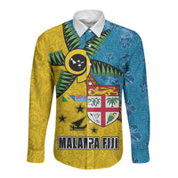 Malampa Fiji Day Long Sleeve Button Shirt Tapa and Melanesian Patterns with Coat of Arms