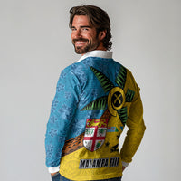 Malampa Fiji Day Long Sleeve Polo Shirt Tapa and Melanesian Patterns with Coat of Arms