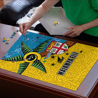 Malampa Fiji Day Puzzle Tapa and Melanesian Patterns with Coat of Arms