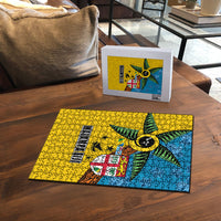 Malampa Fiji Day Puzzle Tapa and Melanesian Patterns with Coat of Arms