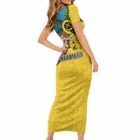 Malampa Fiji Day Short Sleeve Bodycon Dress Tapa and Melanesian Patterns with Coat of Arms