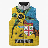 Malampa Fiji Day Sleeveless Puffer Jacket Tapa and Melanesian Patterns with Coat of Arms