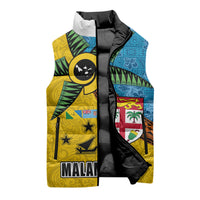 Malampa Fiji Day Sleeveless Puffer Jacket Tapa and Melanesian Patterns with Coat of Arms