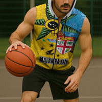 Malampa Fiji Day Sleeveless Zip Hoodie Tapa and Melanesian Patterns with Coat of Arms