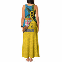 Malampa Fiji Day Tank Maxi Dress Tapa and Melanesian Patterns with Coat of Arms