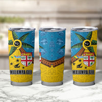 Malampa Fiji Day Tumbler Cup Tapa and Melanesian Patterns with Coat of Arms