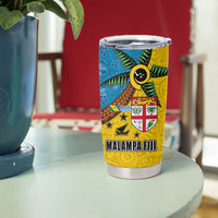 Malampa Fiji Day Tumbler Cup Tapa and Melanesian Patterns with Coat of Arms