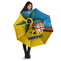 Malampa Fiji Day Umbrella Tapa and Melanesian Patterns with Coat of Arms