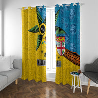 Malampa Fiji Day Window Curtain Tapa and Melanesian Patterns with Coat of Arms