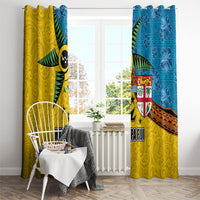 Malampa Fiji Day Window Curtain Tapa and Melanesian Patterns with Coat of Arms
