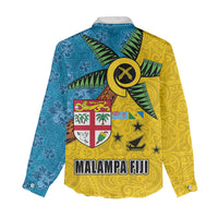 Malampa Fiji Day Women Casual Shirt Tapa and Melanesian Patterns with Coat of Arms