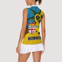 Malampa Fiji Day Women Sleeveless Polo Shirt Tapa and Melanesian Patterns with Coat of Arms