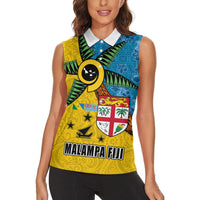 Malampa Fiji Day Women Sleeveless Polo Shirt Tapa and Melanesian Patterns with Coat of Arms