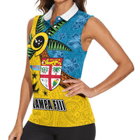 Malampa Fiji Day Women Sleeveless Polo Shirt Tapa and Melanesian Patterns with Coat of Arms
