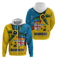 Malampa Fiji Day Zip Hoodie Tapa and Melanesian Patterns with Coat of Arms