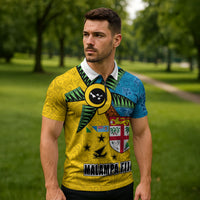 Malampa Fiji Day Zipper Polo Shirt Tapa and Melanesian Patterns with Coat of Arms