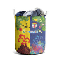 Malampa Fiji Day Laundry Basket Volcano and Coral Reef with Culture Patterns Split Style