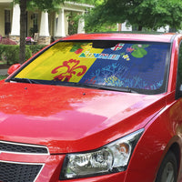 Malampa Fiji Day Auto Sun Shade Volcano and Coral Reef with Culture Patterns Split Style