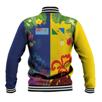 Malampa Fiji Day Baseball Jacket Volcano and Coral Reef with Culture Patterns Split Style