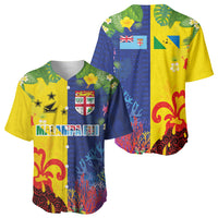 Malampa Fiji Day Baseball Jersey Volcano and Coral Reef with Culture Patterns Split Style