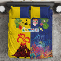 Malampa Fiji Day Bedding Set Volcano and Coral Reef with Culture Patterns Split Style