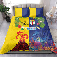 Malampa Fiji Day Bedding Set Volcano and Coral Reef with Culture Patterns Split Style