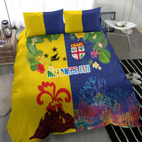 Malampa Fiji Day Bedding Set Volcano and Coral Reef with Culture Patterns Split Style