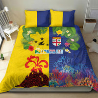 Malampa Fiji Day Bedding Set Volcano and Coral Reef with Culture Patterns Split Style